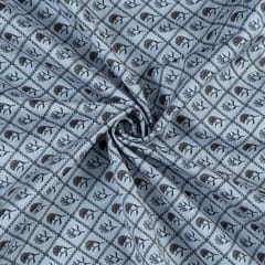 Grey Color Raw Silk Digital Printed Fabric