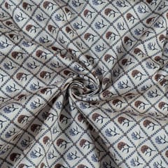 Beige Color Poly Raw Silk Digital Printed Fabric