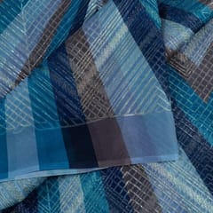 Blue Color Organza Print With Embroidered Fabric