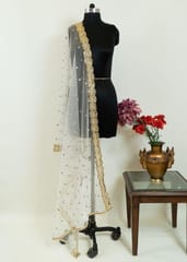 White Dyeble Net Embroidered Dupatta