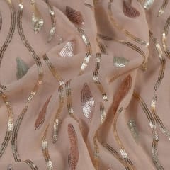 Pink Color Georgette Sequins Embroidered Fabric