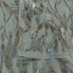 White Color Georgette Sequins Embroidered Fabric