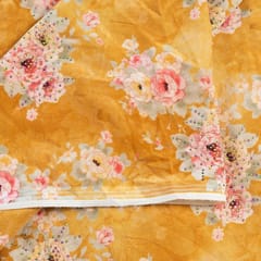 Mustard Color Velvet Print with Multi Color Saroaski Embroidered Fabric