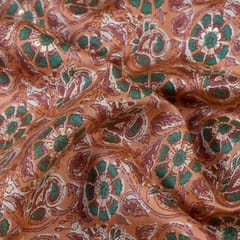 Rust Color Modal Chanderi Foil Printed Fabric