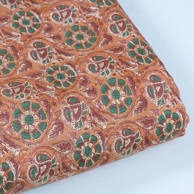 Rust Color Modal Chanderi Foil Printed Fabric