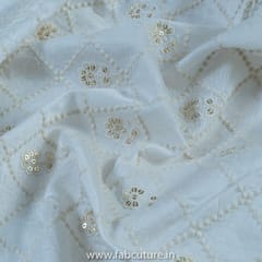 White Dyeable Chanderi Embroidered Fabric