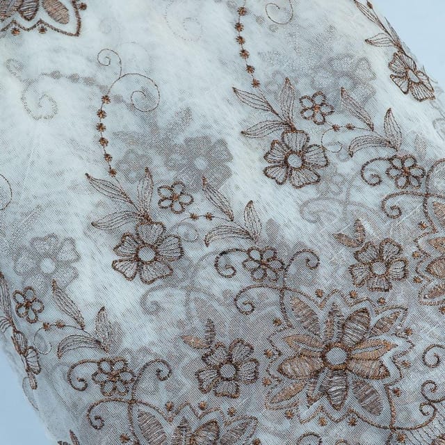 White Dyeable Net Embroidered Fabric