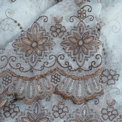 White Dyeable Net Embroidered Fabric