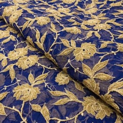 Blue Color Net Zari Embroidered Fabric