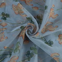 Grey Color Foil Organza Printed Fabric