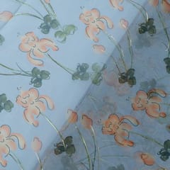 Grey Color Foil Organza Printed Fabric