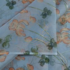 Grey Color Foil Organza Printed Fabric