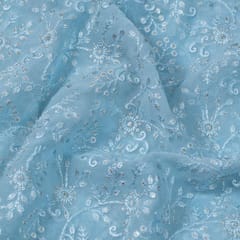 Powder Blue Color Georgette Thread and Sequins Embroidered Fabric