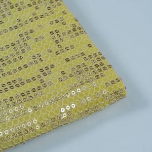 Yellow Color Georgette Thread and Sequins Embroidered Fabric(2.60 Meter Piece)