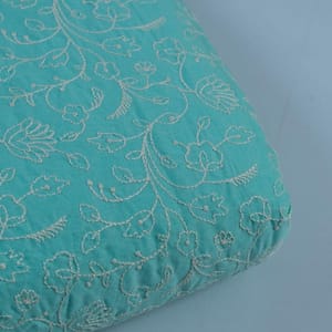 Sea Green Color Cotton Thread Lakhnavi Embroidered Fabric