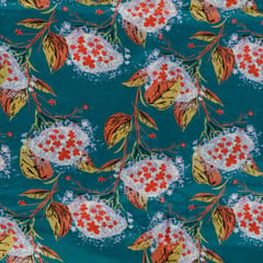 Teal Green Color Habutai Silk Printed Fabric