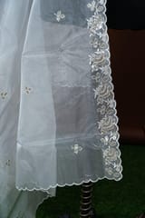 Dyeable Organza Scalped Sequins and Thread Embroidered Dupatta