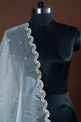 Dyeable Organza Scalped Sequins Embroidered Dupatta