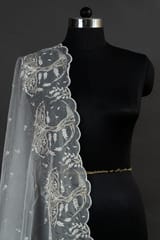 Dyeable Organza Scalped Sequins Embroidered Dupatta