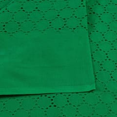 Green Color Cotton Chikan Embroidered Fabric