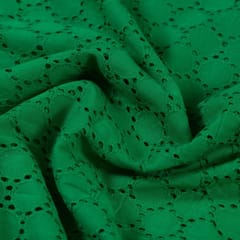 Green Color Cotton Chikan Embroidered Fabric