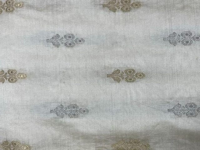 Dyeable Pure Chenia Silk Zari White Golden Silver Floral