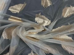 Dyeable Pure Organza White Golden Zari Leaves