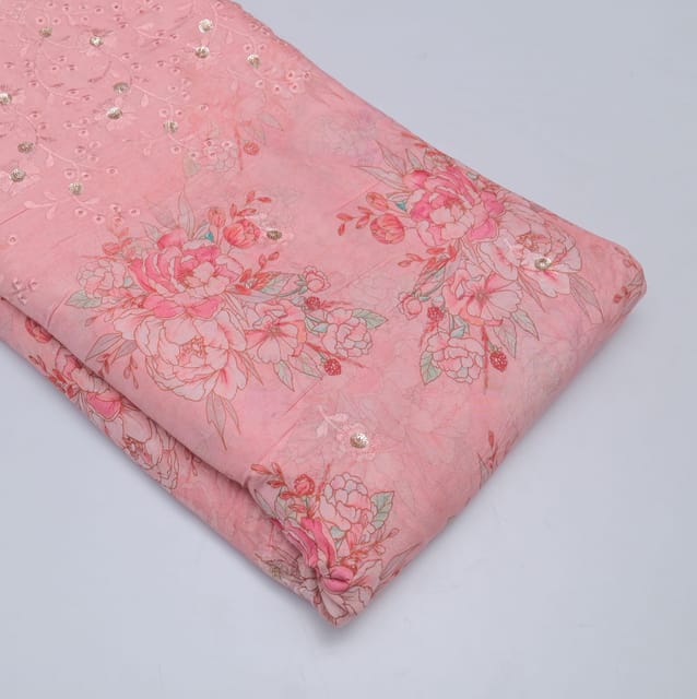 Pink color Muslin Embridery with print