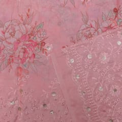 Pink color Muslin Embridery with print