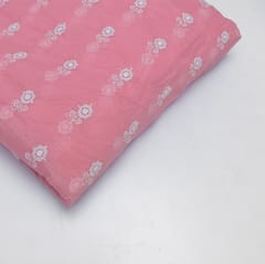 5 Mtr Pink Color Cotton Kota Doria Thread Embroidered Fabric Set