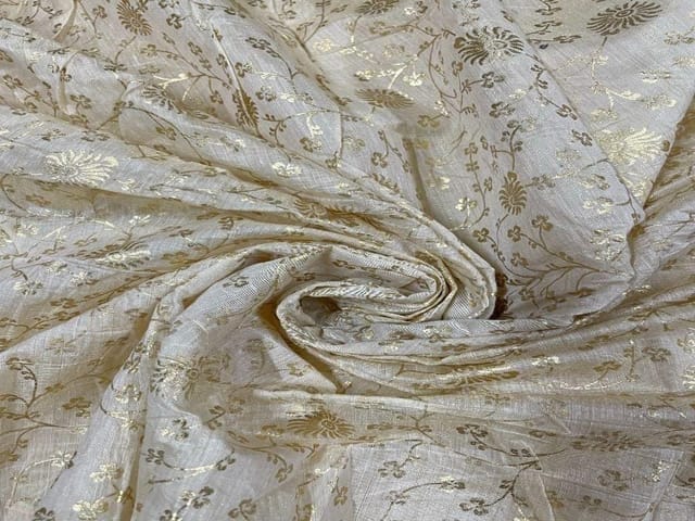 Dyeable Chanderi Foil White Floral