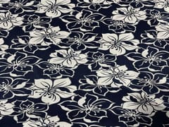 Printed Pleated Lycra Navy Blue White Floral