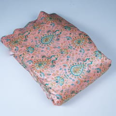 Pink Color Dupion Silk Printed Embroidery Fabric