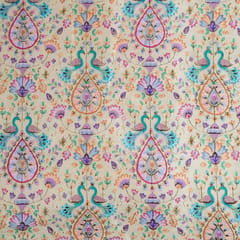 Lemon Color Dupion Silk Printed Embroidery Fabric