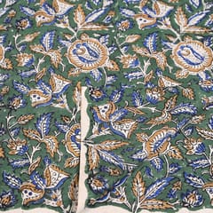 Green Color traditional Bagru Printed Fabric