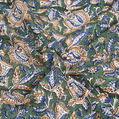 Green Color traditional Bagru Printed Fabric