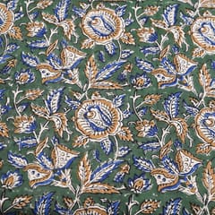 Green Color traditional Bagru Printed Fabric