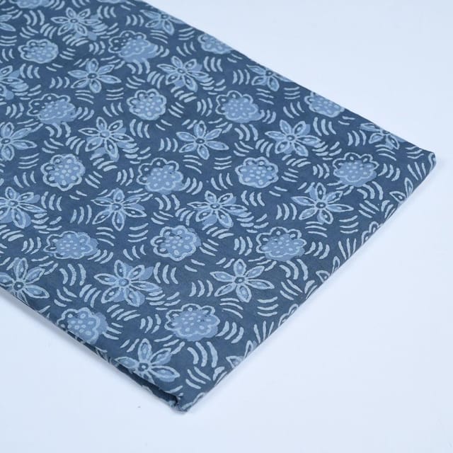 Gray Color Daboo floral Printed Fabric