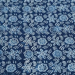 Indigo Blue Color Daboo floral Printed Fabric