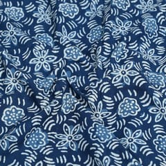 Indigo Blue Color Daboo floral Printed Fabric