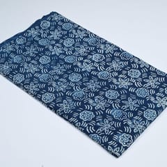 Indigo Blue Color Daboo floral Printed Fabric