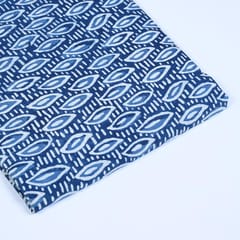 Indigo Blue Color Daboo Leaf Printed Fabric