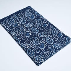 Indigo Blue Color Daboo floral Printed Fabric (1Meter Piece)