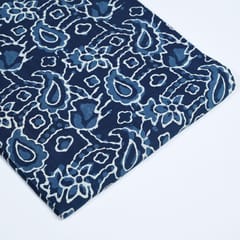 Indigo Blue Color Daboo floral Printed Fabric (1Meter Piece)