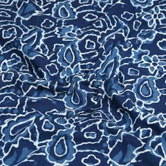 Indigo Blue Color Daboo floral Printed Fabric (1Meter Piece)