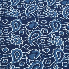 Indigo Blue Color Daboo floral Printed Fabric (1Meter Piece)