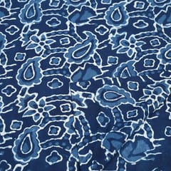 Indigo Blue Color Daboo floral Printed Fabric (1Meter Piece)