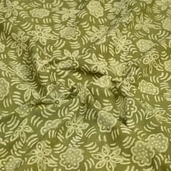 Green Color Daboo floral Printed Fabric