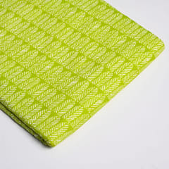 Bright Green Color Cotton Printed Fabric