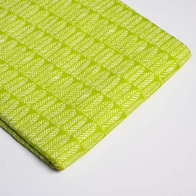 Bright Green Color Cotton Printed Fabric